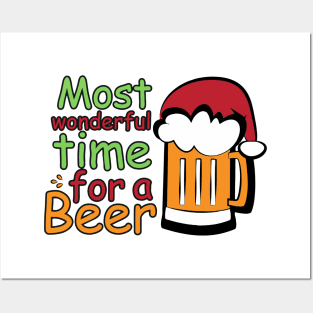 It's The Most Wonderful Time for a Beer Funny Drinking Christmas Design Posters and Art